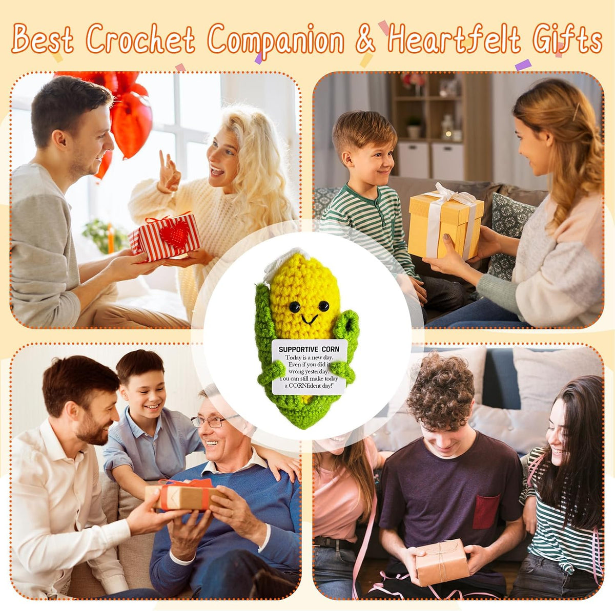 Emotional Support Crochet Corn,Lovely Gift for Friends,Mom,Dad,Grandpa,Grandma,Colleagues,Home