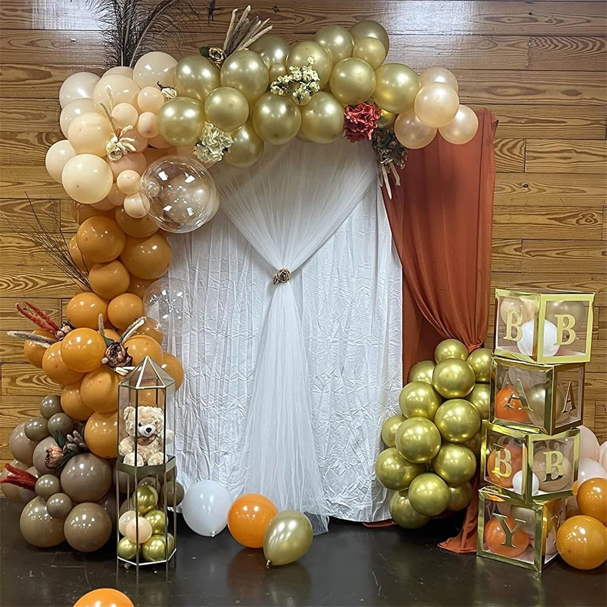 Orange Brown Balloons Set, 60Pcs 12 Inch Burnt Orange Tan Pastel Coffee Metallic Gold Retro Ivory