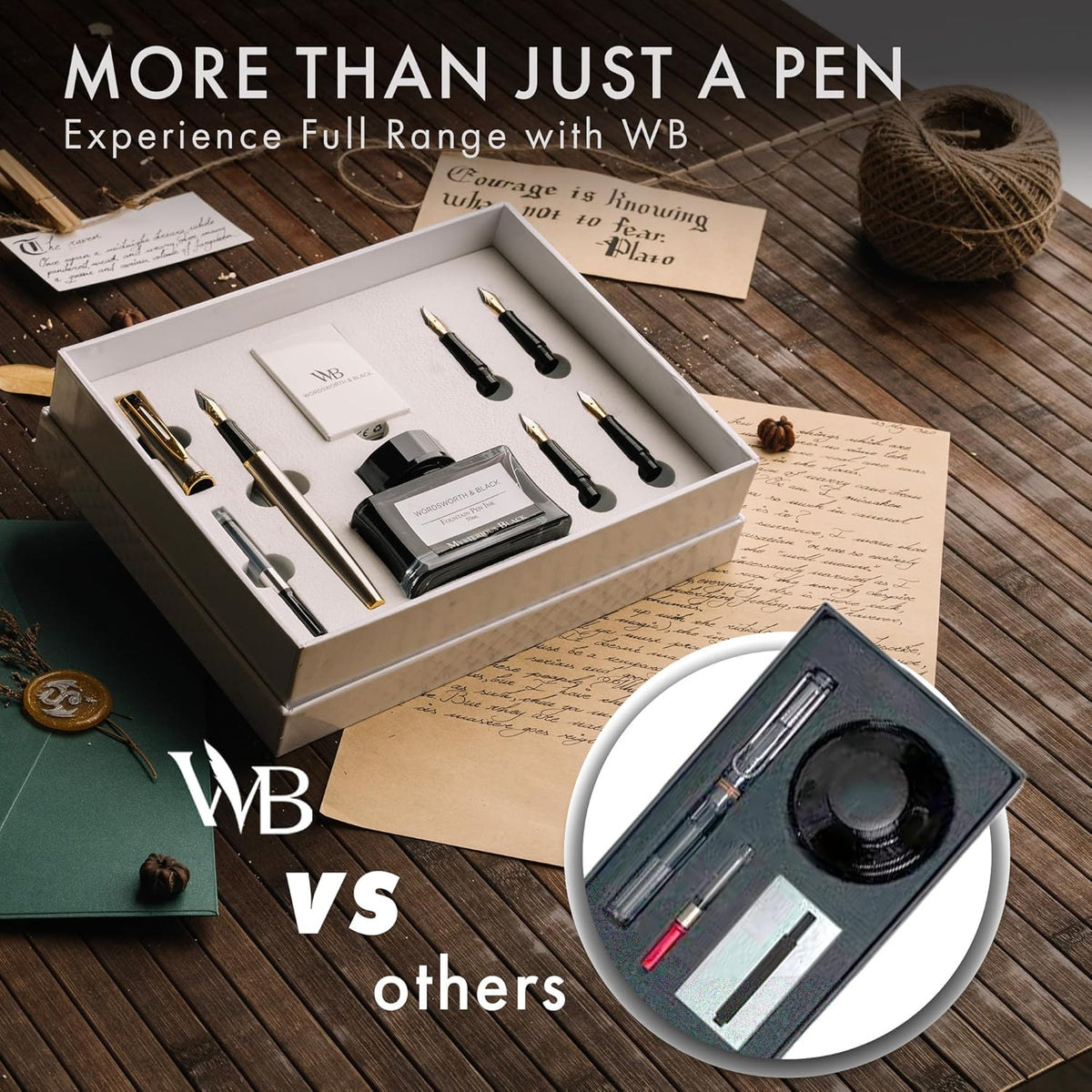 Wordsworth & Black Fountain Pen Gift Set, Includes Ink Bottle, 6 Ink Cartridges & A Refill