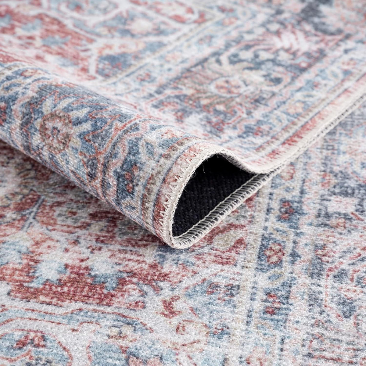 Bloom Rugs Caria Washable Non-Slip 6x9 Rug - Brick/Dark Blue Traditional Area Rug for Living Room