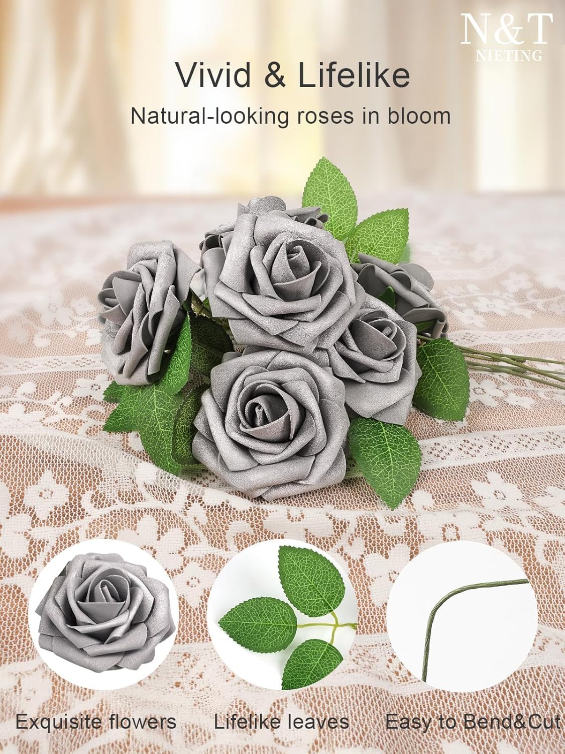 N&T NIETING Artificial Flowers, Fake Flowers Roses Perfect for DIY Wedding Bridal Bouquets