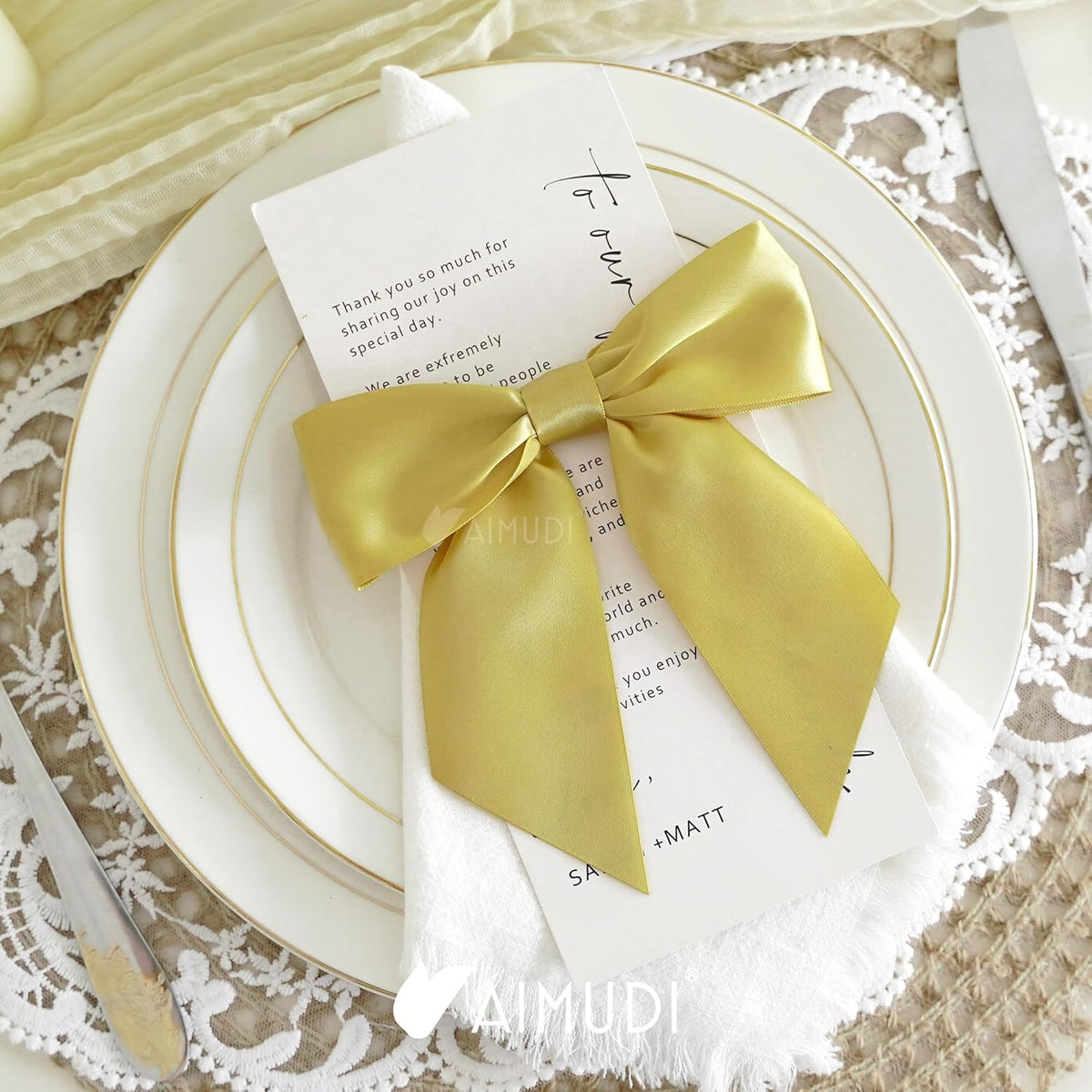 AIMUDI Gold Satin Bows 5.5" Bows for Gift Wrapping Satin Twist Tie Bows Premade Ribbon Bows for