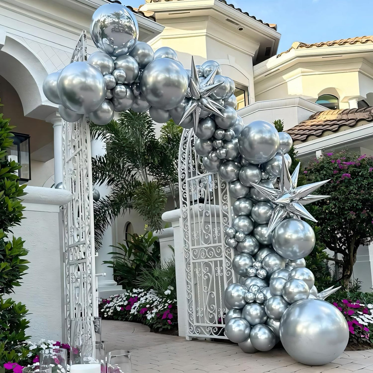 110pcs Metallic Silver Balloons 12 Inch Silver Latex Balloon Garland Arch Kit for Birthday Baby