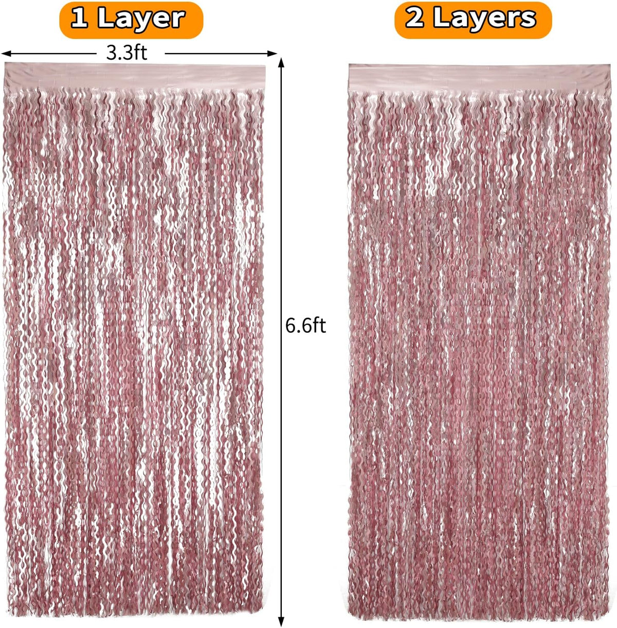 4 Pack 3.3x6.6ft Pink Tinsel Curtain Party Backdrop - Wavy Foil Fringe Curtain Party Streamers for