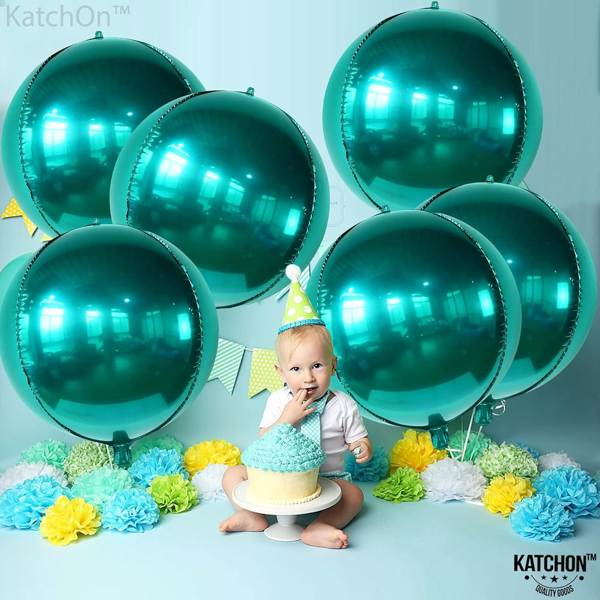 KatchOn, Metallic Emerald Green Balloons - Big 22 Inch, Pack of 6 | Dark Green Mylar Balloons