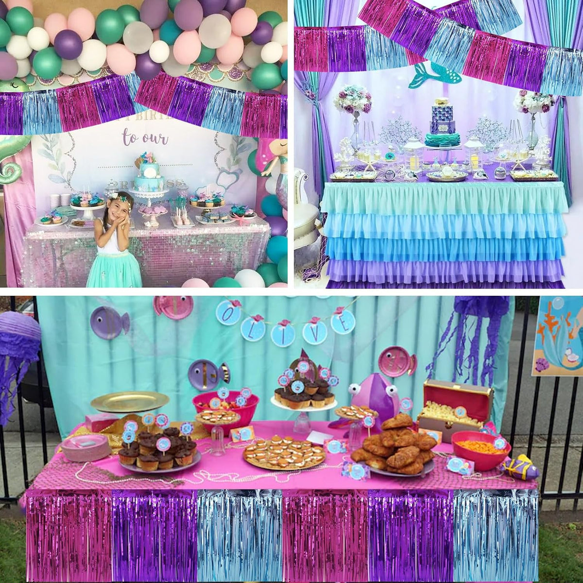 BEISHIDA 3 Packs Metallic Foil Fringe Garland Blue Purple Pink Wall Hanging Tinsel Fringe Banners