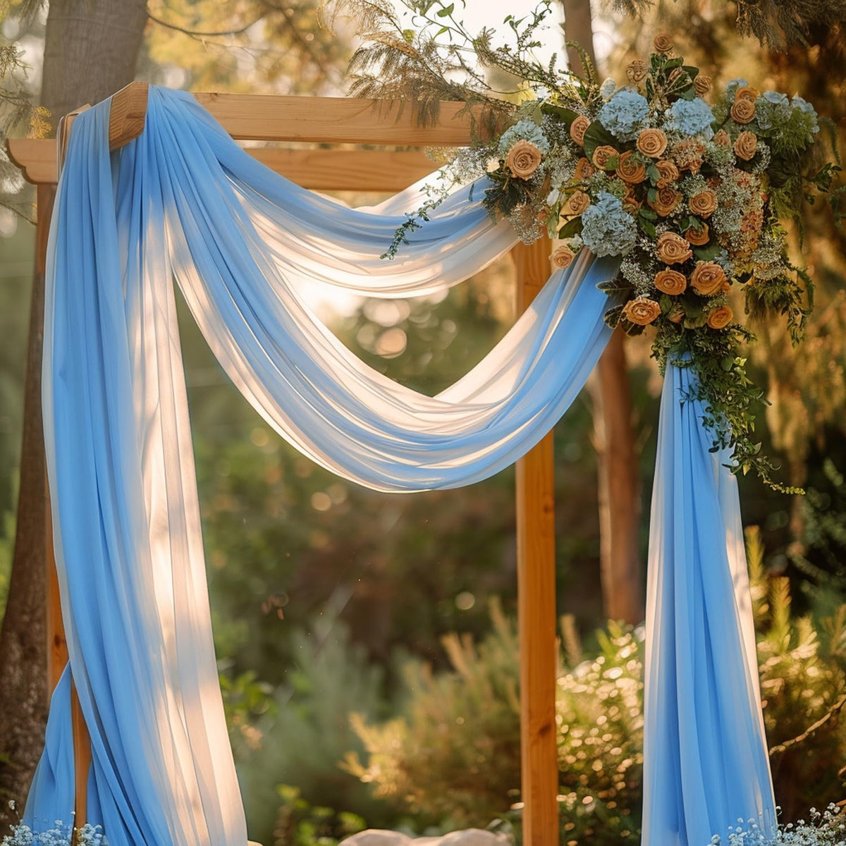 Wokceer Dusty Blue Wedding Arch Draping Fabric Backdrop 3 Panels 28.7" X 20FT Sheer Drapes Fabric