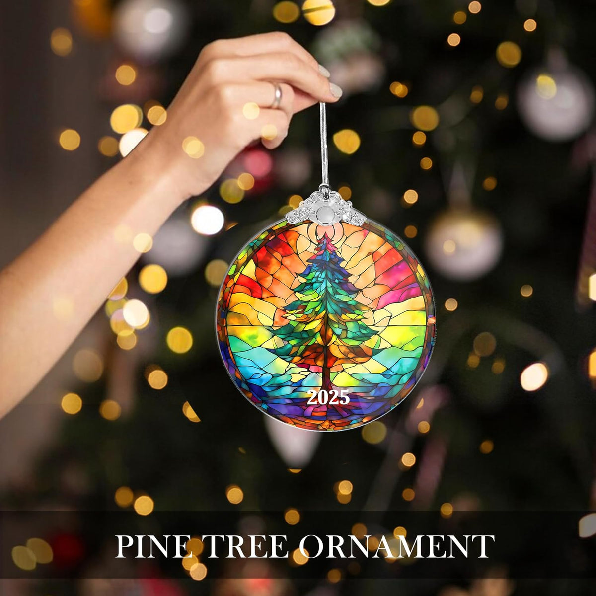 Christmas Tree Ornaments, Stained Glass Effect, 4 Inch Acrylic Ornament, White Elephant Gifts