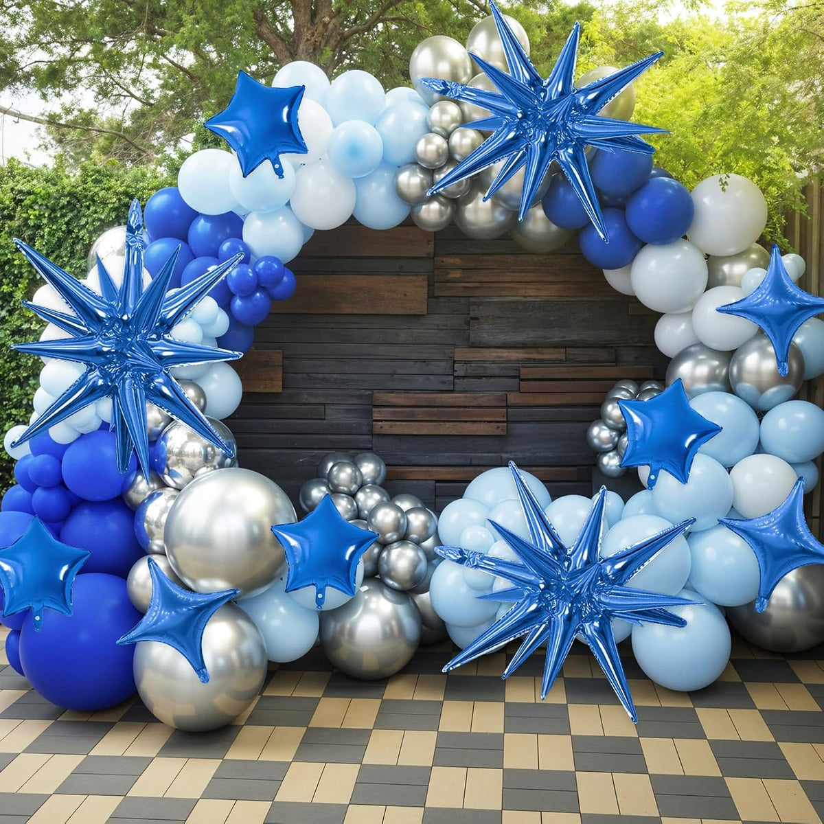 Blue Star Balloon,16Pcs Star Foil Balloons Set with 22Inch Explosion Spike Cone Balloons and 10Inch