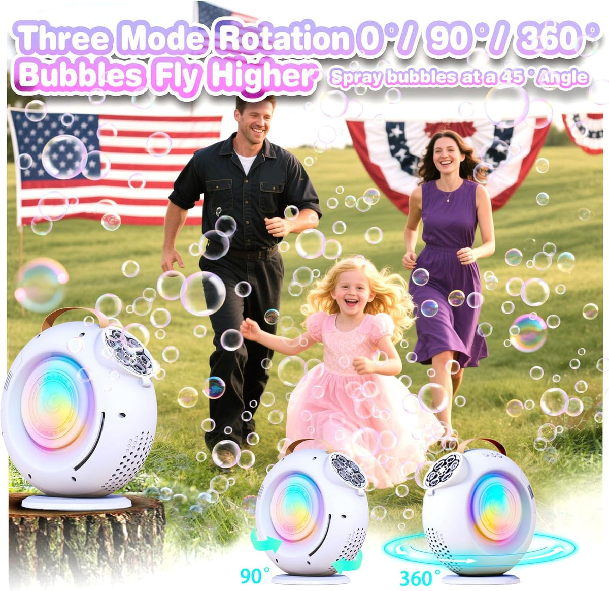 Bubble Machine, Automatic Bubble Maker Rechargeable, 15000+ Big Bubbles per Min, Colorful LED