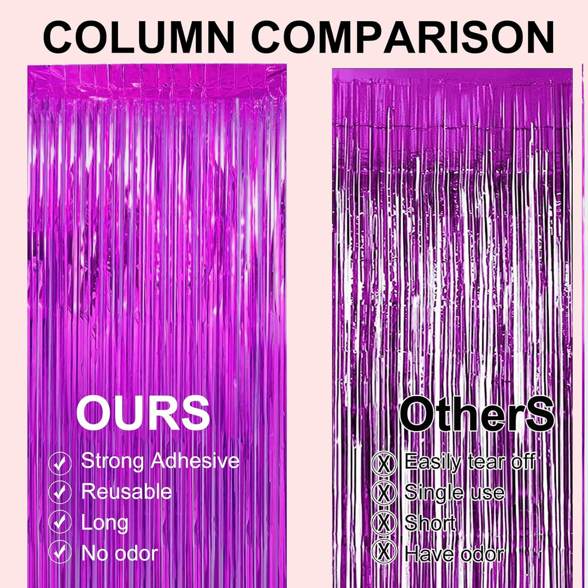 2 Pack 3.28 ft x 6.56 ft Rose Red Tinsel Curtain Party Backdrop Decorations, Metallic Foil Fringe