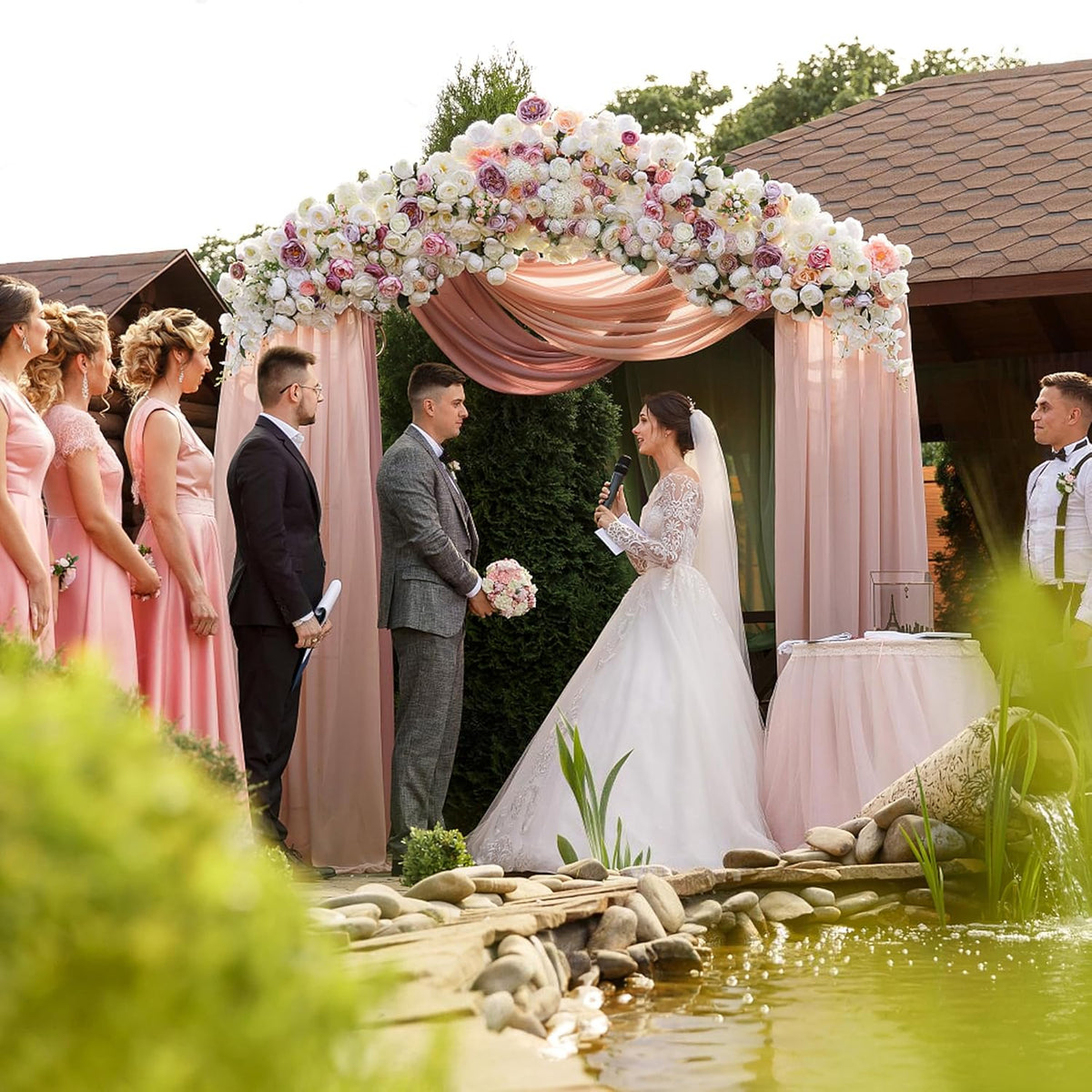 Wokceer Wedding Arch Draping Fabric 2 Panels 28.7" x 20FT Dusty Rose Sheer Fabric Backdrop Arch