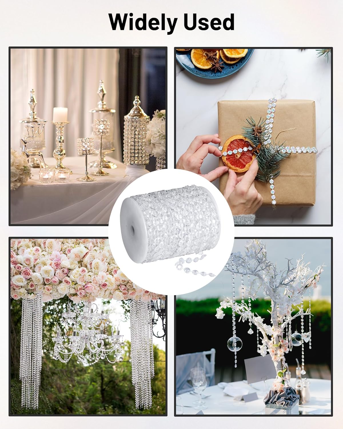 99FT Crystal Garland Strands, Acrylic Clear Crystal Beads String Roll, Diamond-Shaped Crystal