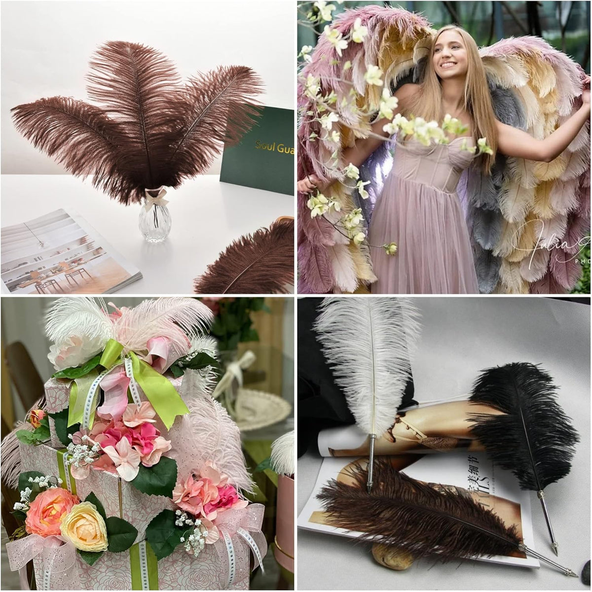 Ballinger Brown Ostrich Feathers Bulk - 24pcs 10-12inch Boho Feathers for vase,Wedding Party