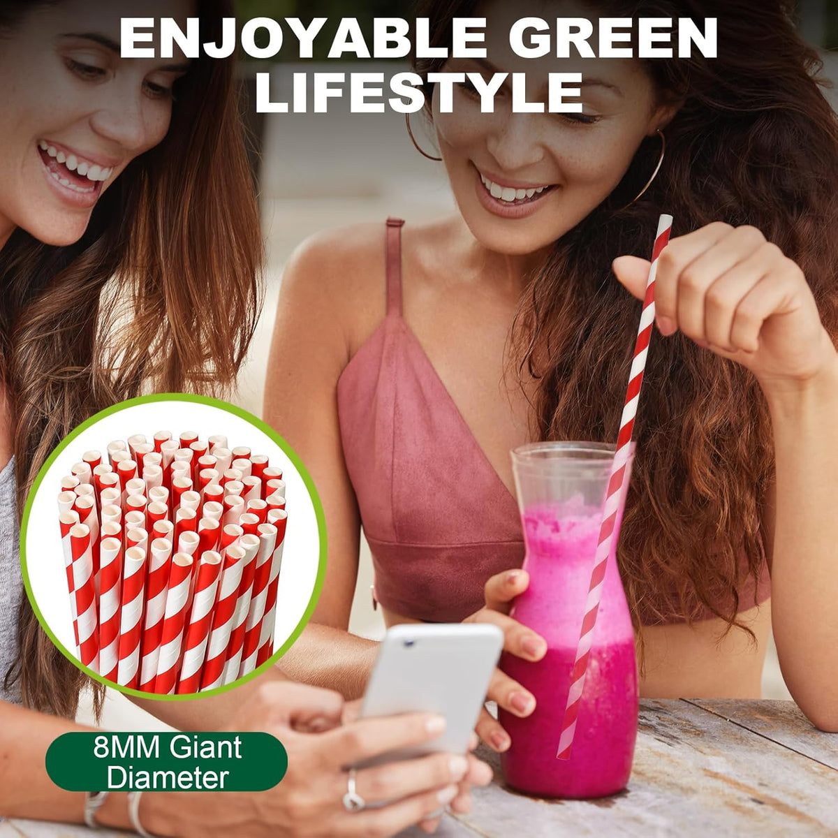 12 Inch Extra Long Large Paper Drinking Straws 8mm Wide - For Smoothies, Shakes, Tall Drinks, 40oz