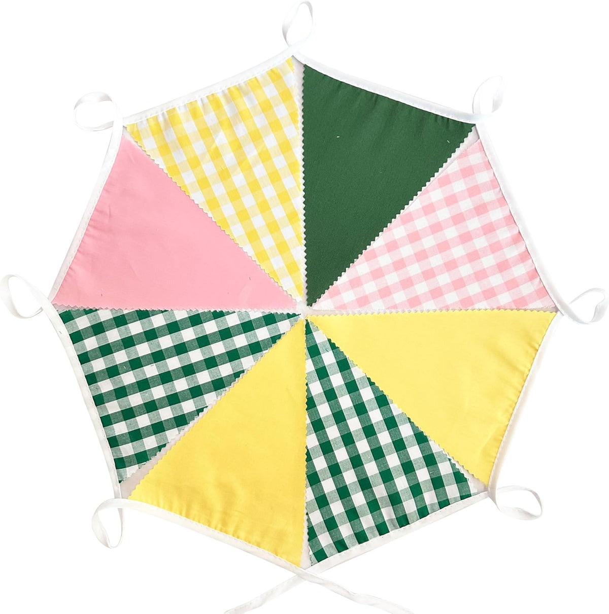 32Ft Camp Bride Party Decorations Pink Green Yellow Gingham Fabric Triangle Banner Flag Plaid