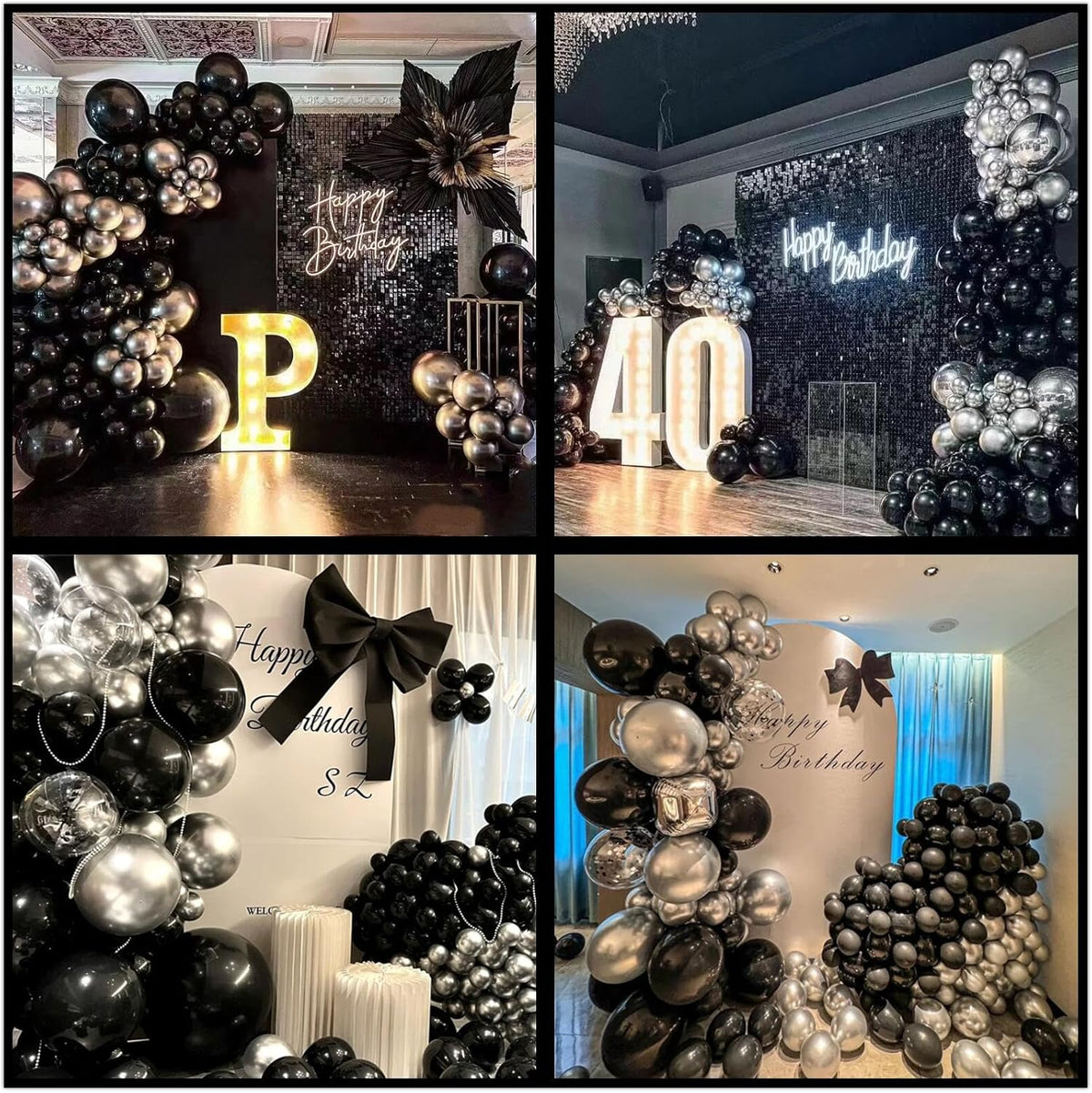 412Pcs Black and Silver Balloons Arch Kit, Latex Balloons Different Sizes 18 12 10 5 Inch for