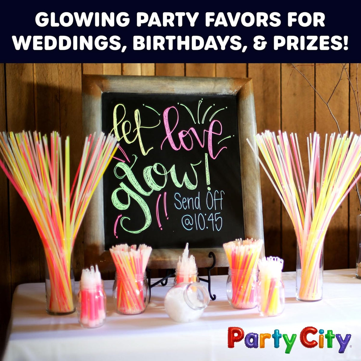 Party City 300 Glow Sticks Bulk Party Pack 8”– Neon Glow in the Dark Party Supplies, Glowsticks