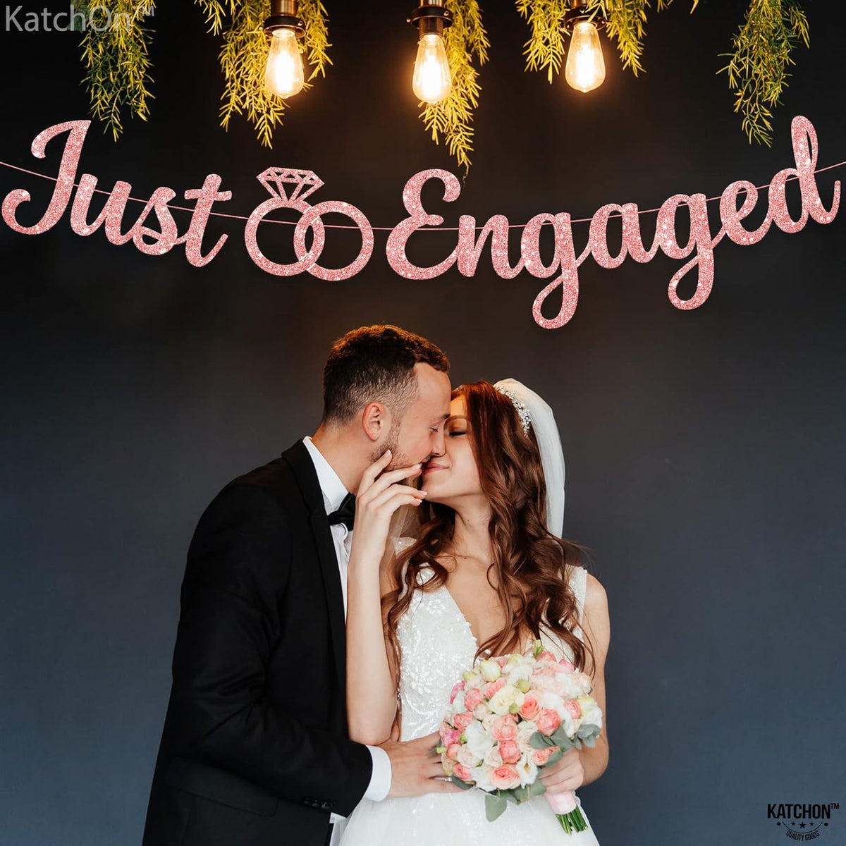 KatchOn Glitter Rose Gold Engagement Banner - 10 Feet, No DIY | Engagement Party Decorations | Just