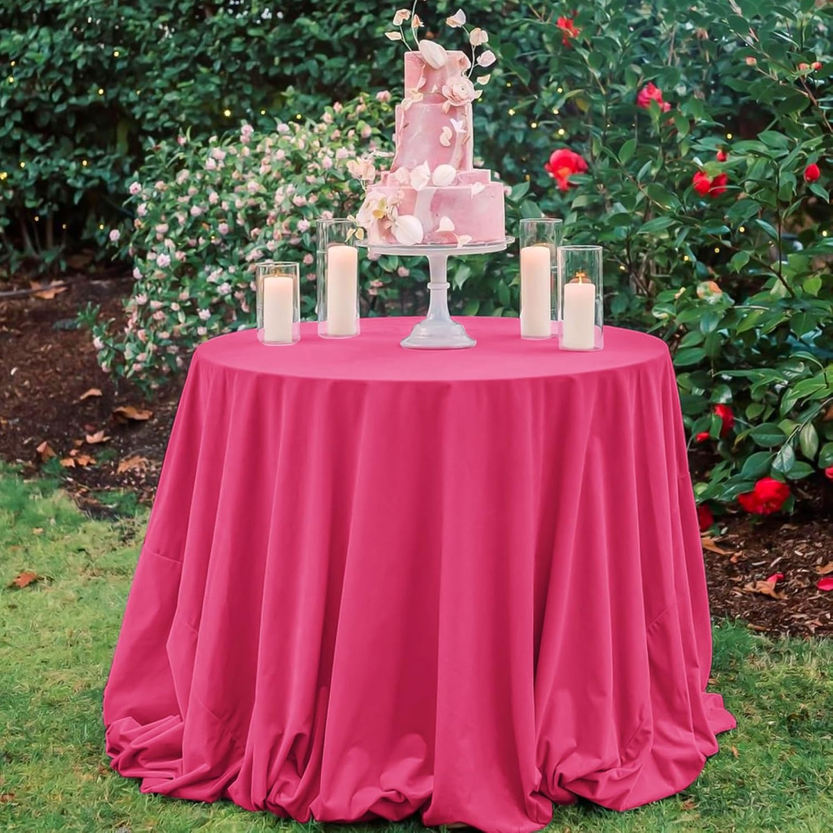 10 Pack Hot Pink Round Tablecloths 120 Inch, Circle Bulk Washable Linen Polyester Tablecloth, Table