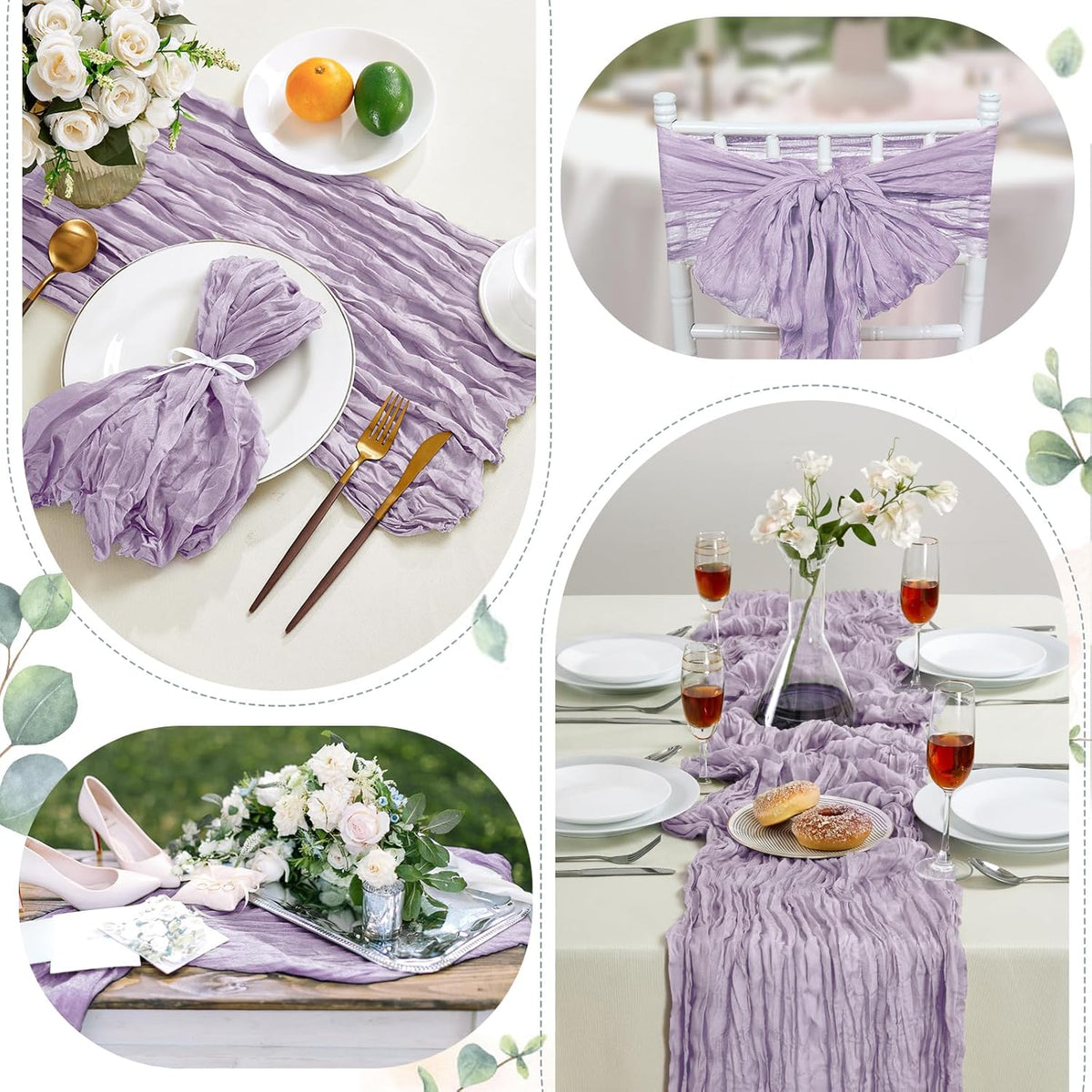 6 Pack Purple Cheesecloth Table Runner 10FT Long Boho Gauze Table Runner Rustic Sheer Runner for