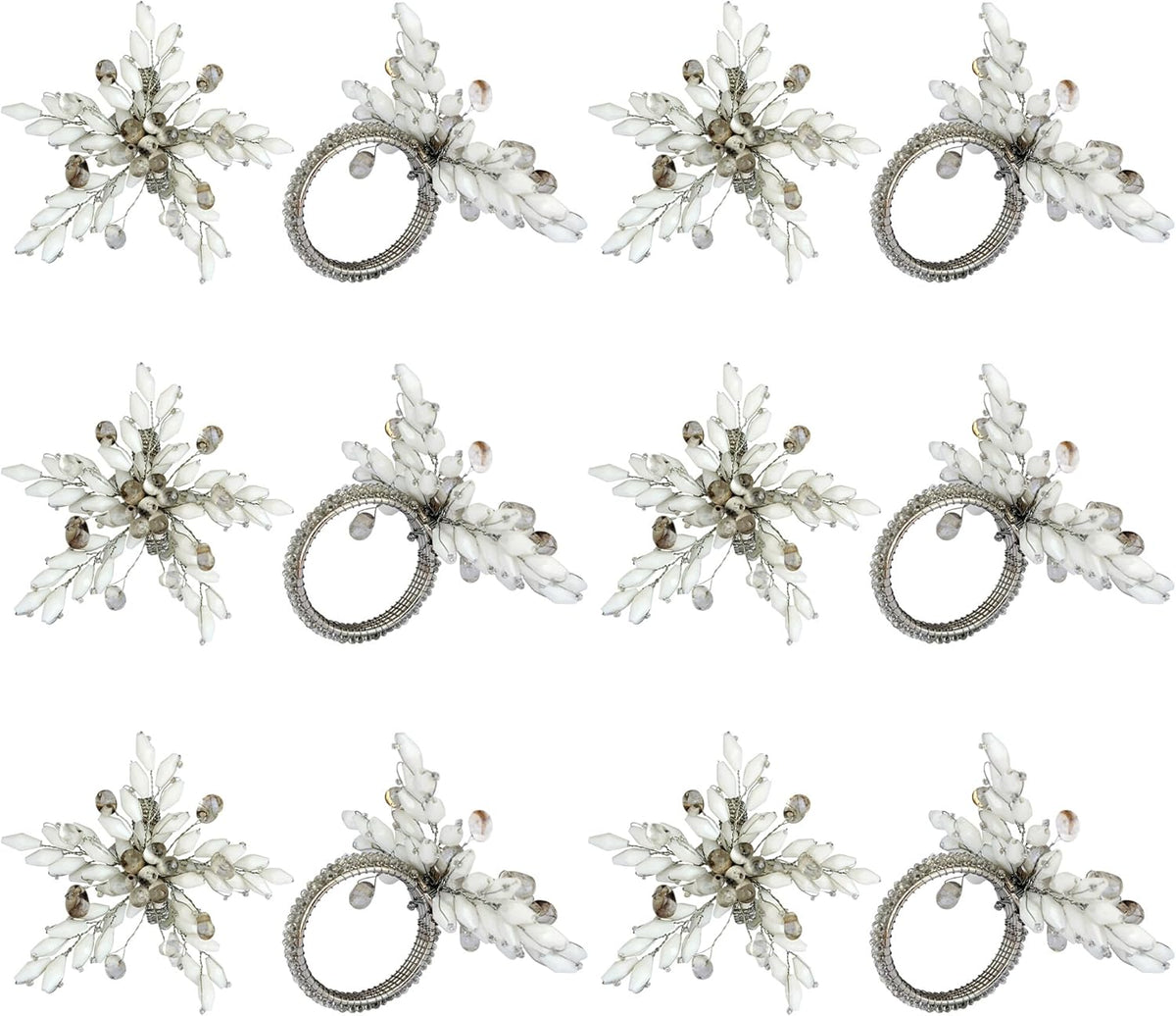 Napkin Rings Set of 12 for Dining Table Decoration Parties Everyday Metal Napkin Holder Leaf White
