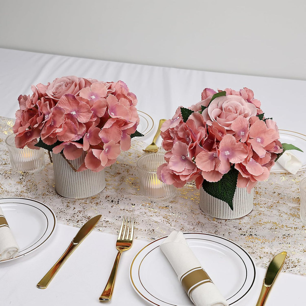 Flower Table Centerpieces - Set of 6 Floral Arrangement Artificial Wedding Hydrangeas Floral