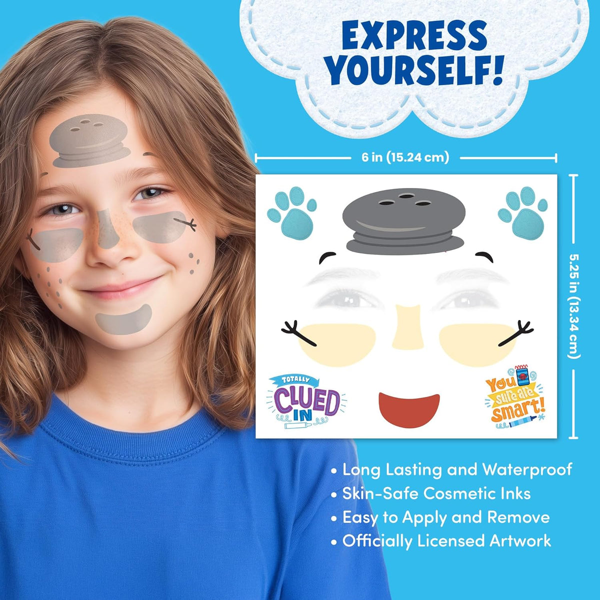 Blue’s Clues Costume Face Tattoos – Temporary Tattoo Set for Kids Featuring Blue, Magenta &