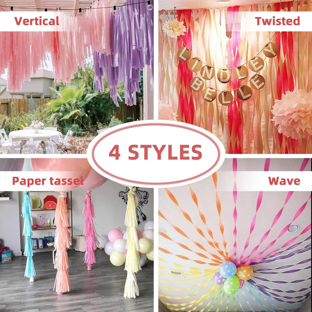 Crepe Paper Streamers, 8 Rolls 656ft Party Streamers, Pack of 8 Pastel Colors Crepe Paper for Kids