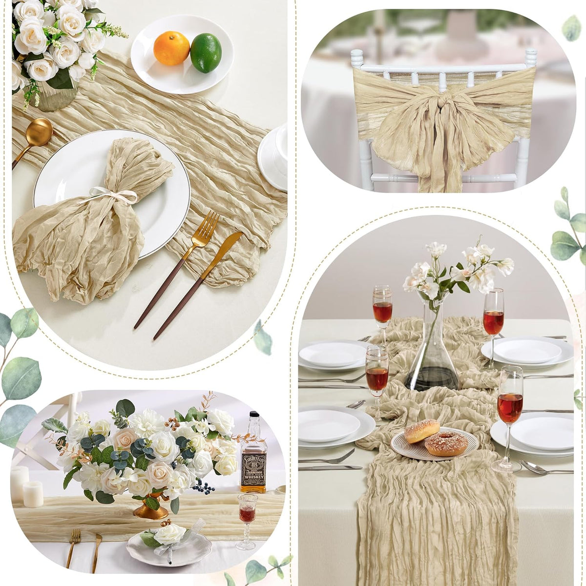 Cheesecloth Table Runner 10FT Long Boho Gauze Table Runner Rustic Sheer Runner for Wedding Bridal
