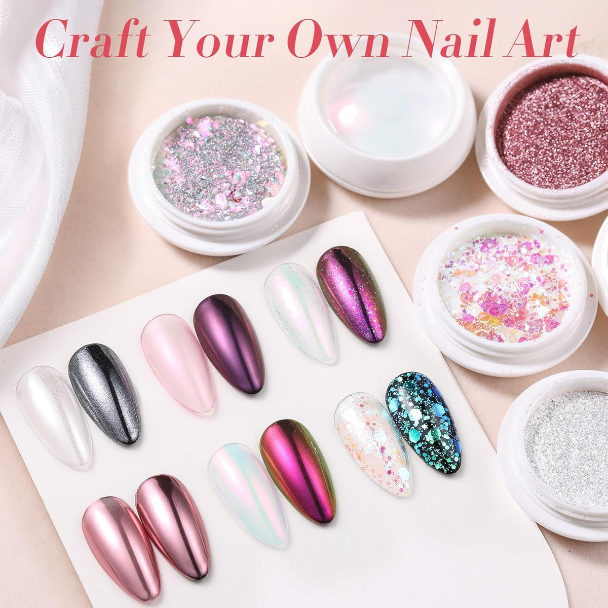 Born Pretty Pink Chrome Nail Powder Metallic Mirror Glitter Sequins Holographic Aurora Pigment
