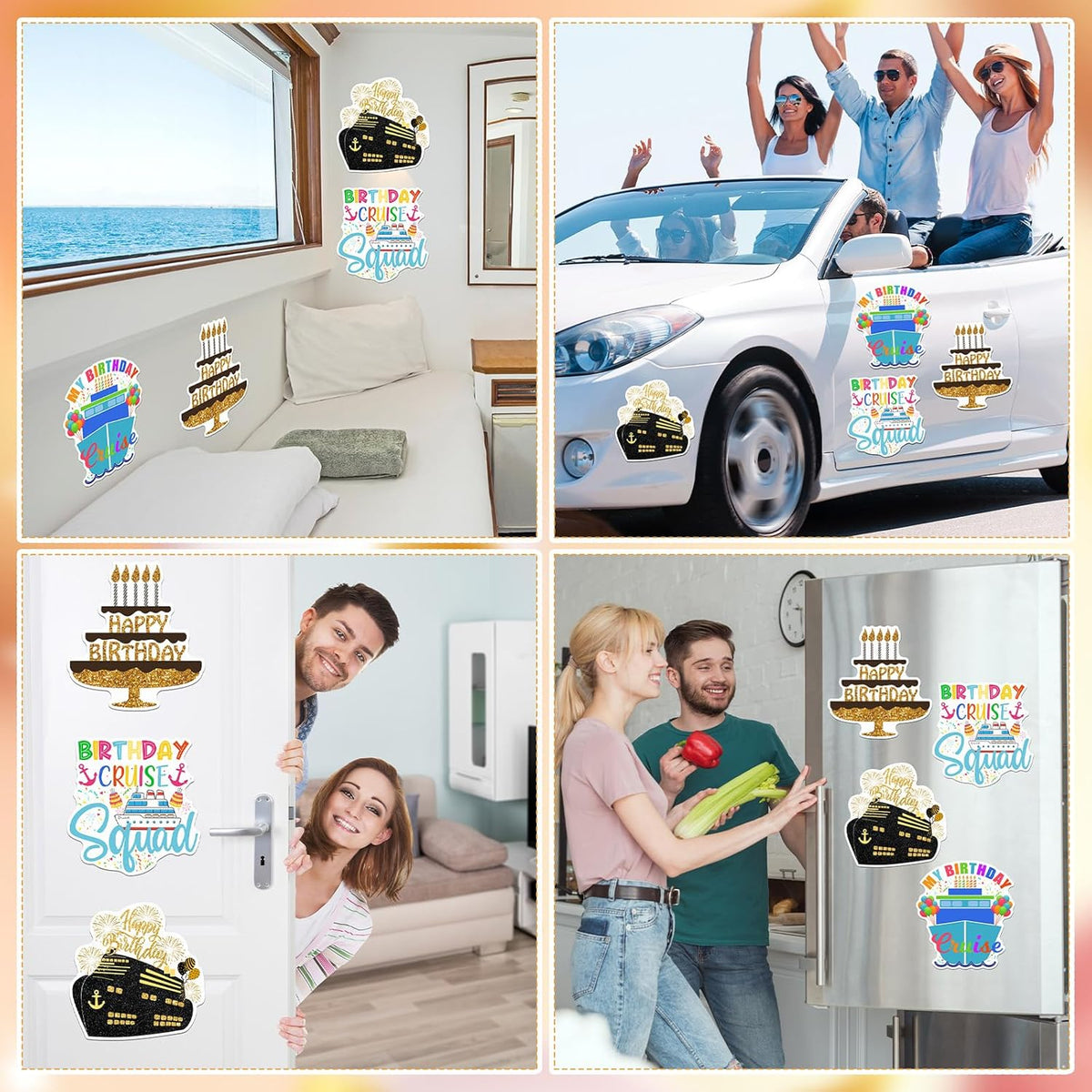 Hoteam 4 Pcs Birthday Cruise Door Decorations Magnetic Large Happy Birthday Cruise Ship Door