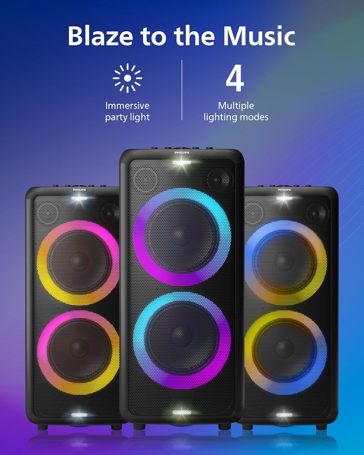 Philips X5206 bluetooth party speaker, portable with wheels, exciting light show, karaoke machine