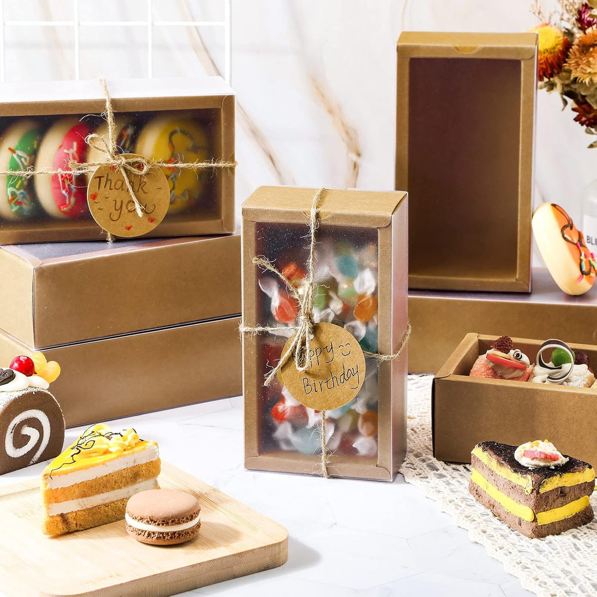 Roowest 50 Sets Kraft Soap Boxes Rectangle Packaging Box with Window Homemade Gift Box with Blank