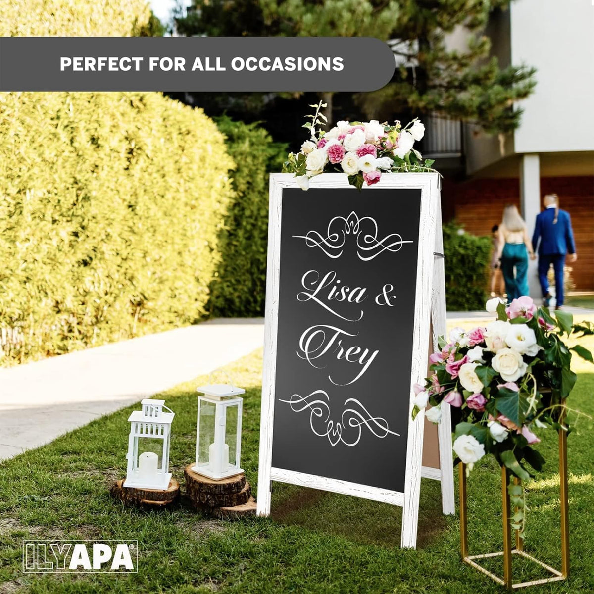 Ilyapa A-Frame Chalkboard Sidewalk Sign - 58 x 27 inches, Folding Standing Sandwich Sign – White