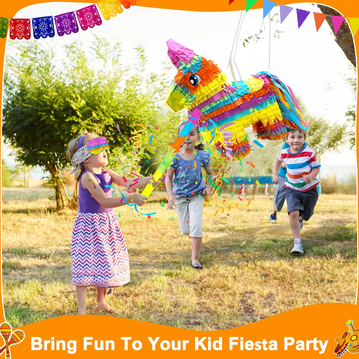 16" Cinco de Mayo Pinata, Large Rainbow Color Donkey Pinata 16 x 13 x 5.5 ln with Stick and