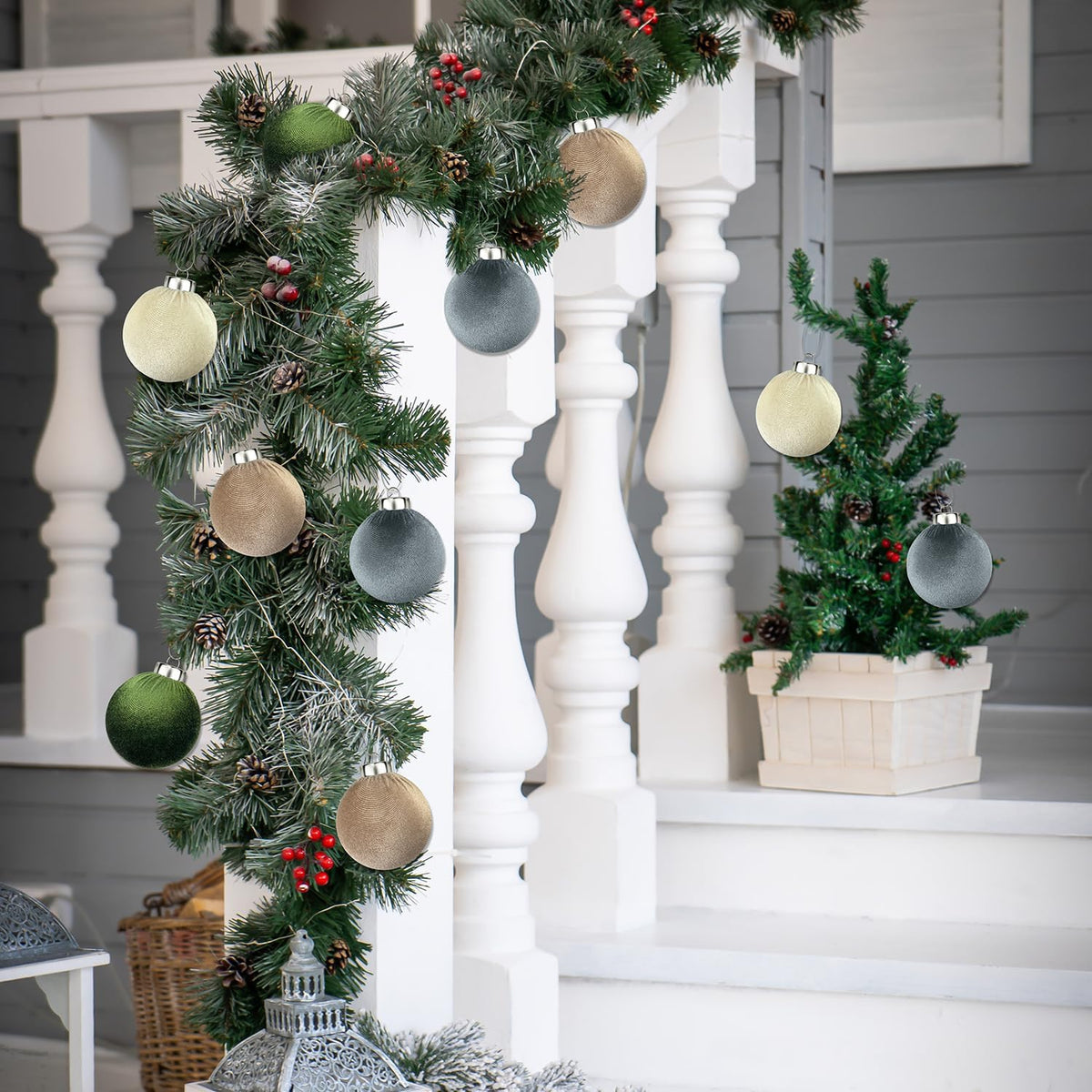 Velvet Ball Ornaments for Christmas Tree 15 PCS, Large Neutral Flocked Christmas Bulb Ornaments Set