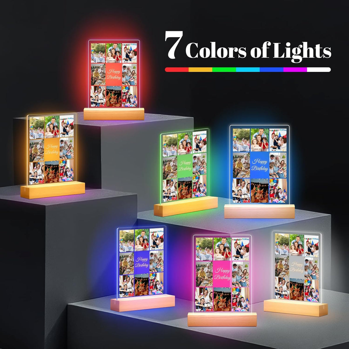 Custom Picture Frames with Photo, Personalized Collage Photo Frame with Night Light, Customized