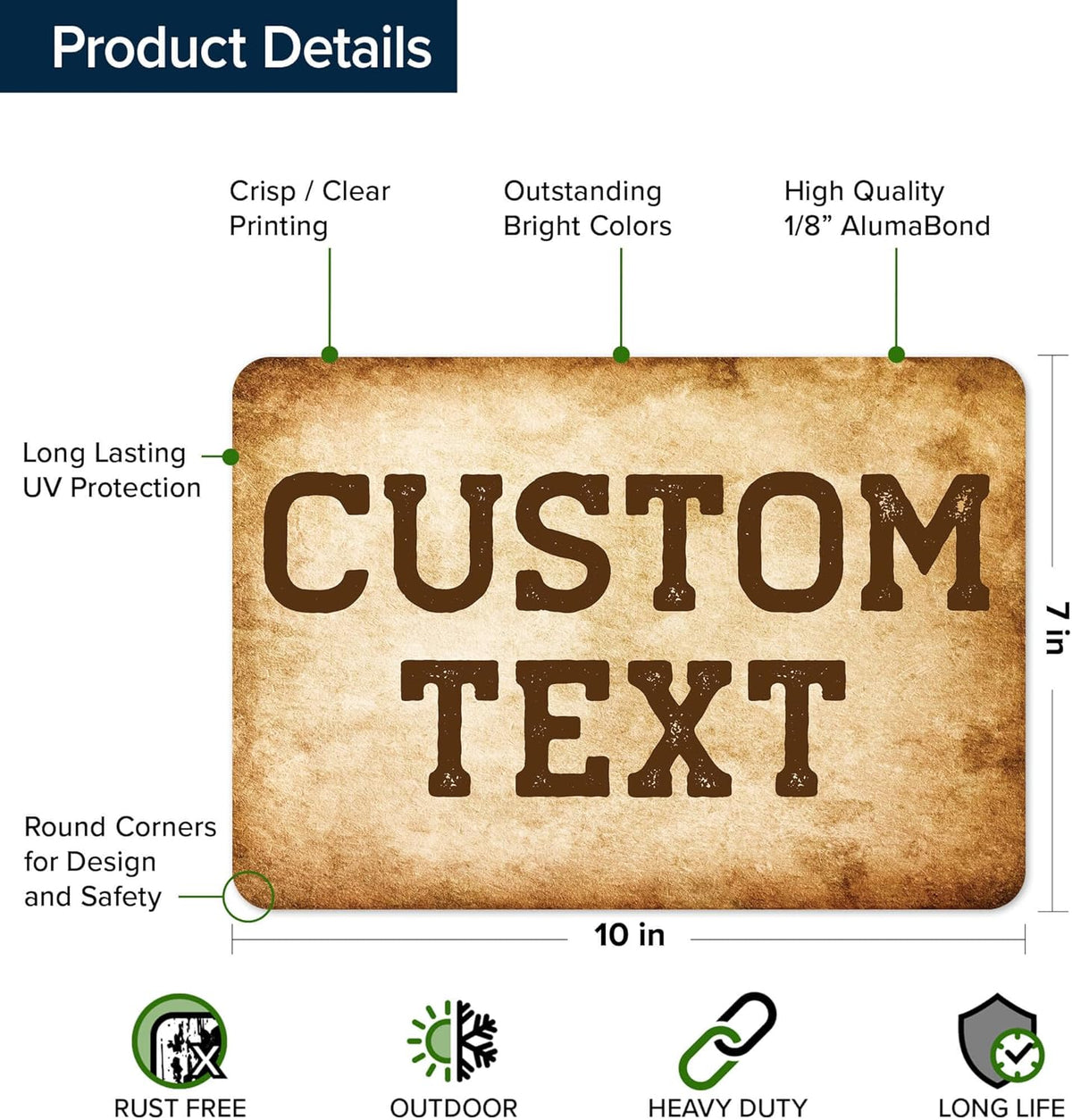 Custom Sign, Custom Street Sign, 11 Font Colors, 13 Font Styles, 4 Hole Options, 22 Sizes, 7x10