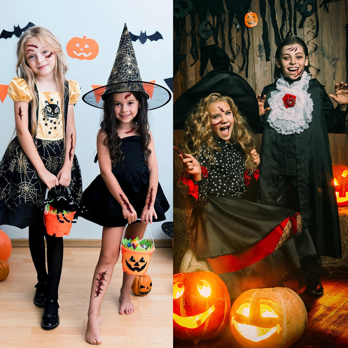 JCFIRE 12 Sheets Halloween Makeup Kit, Fake Scars Halloween Temporary Tattoos for Kids Adults