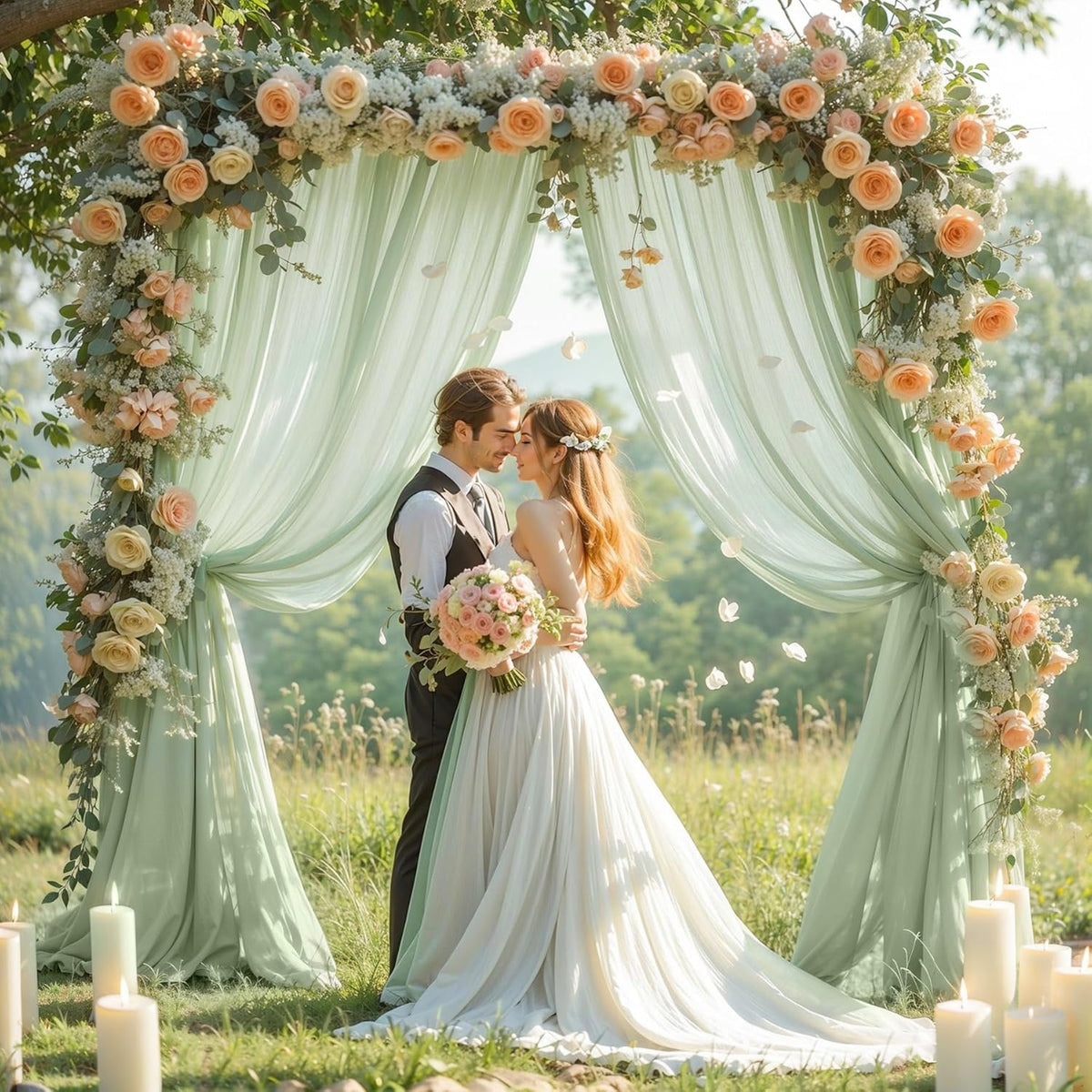 Wedding Arch Draping Fabric,1 Panel 18FT Sage Green Arch Backdrop Drapes Chiffon Fabric Drapes
