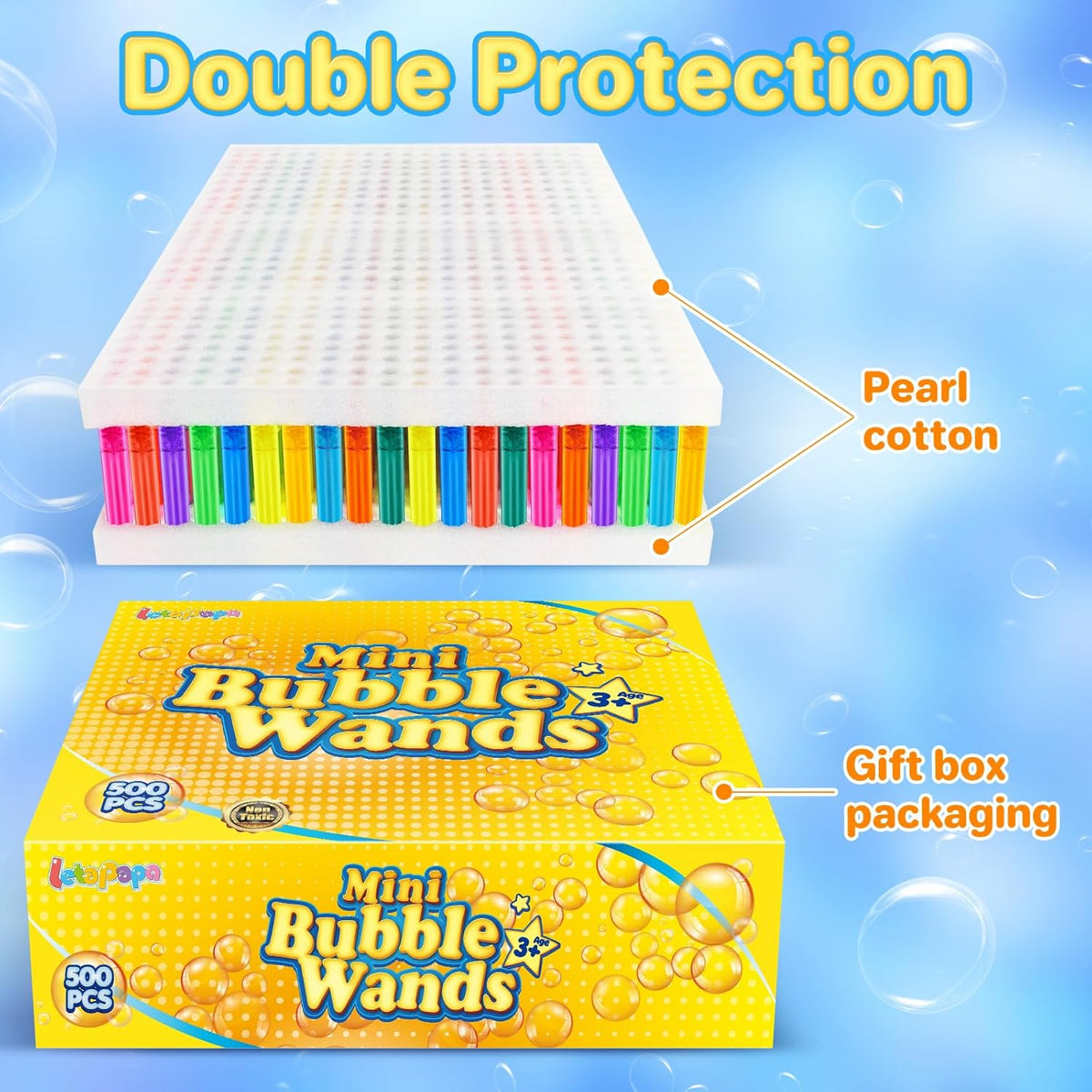 Letapapa Bubble Wand, 500 Pcs Mini Bubble Wands Bulk in 10 Colors, Bubble Easter Halloween Party