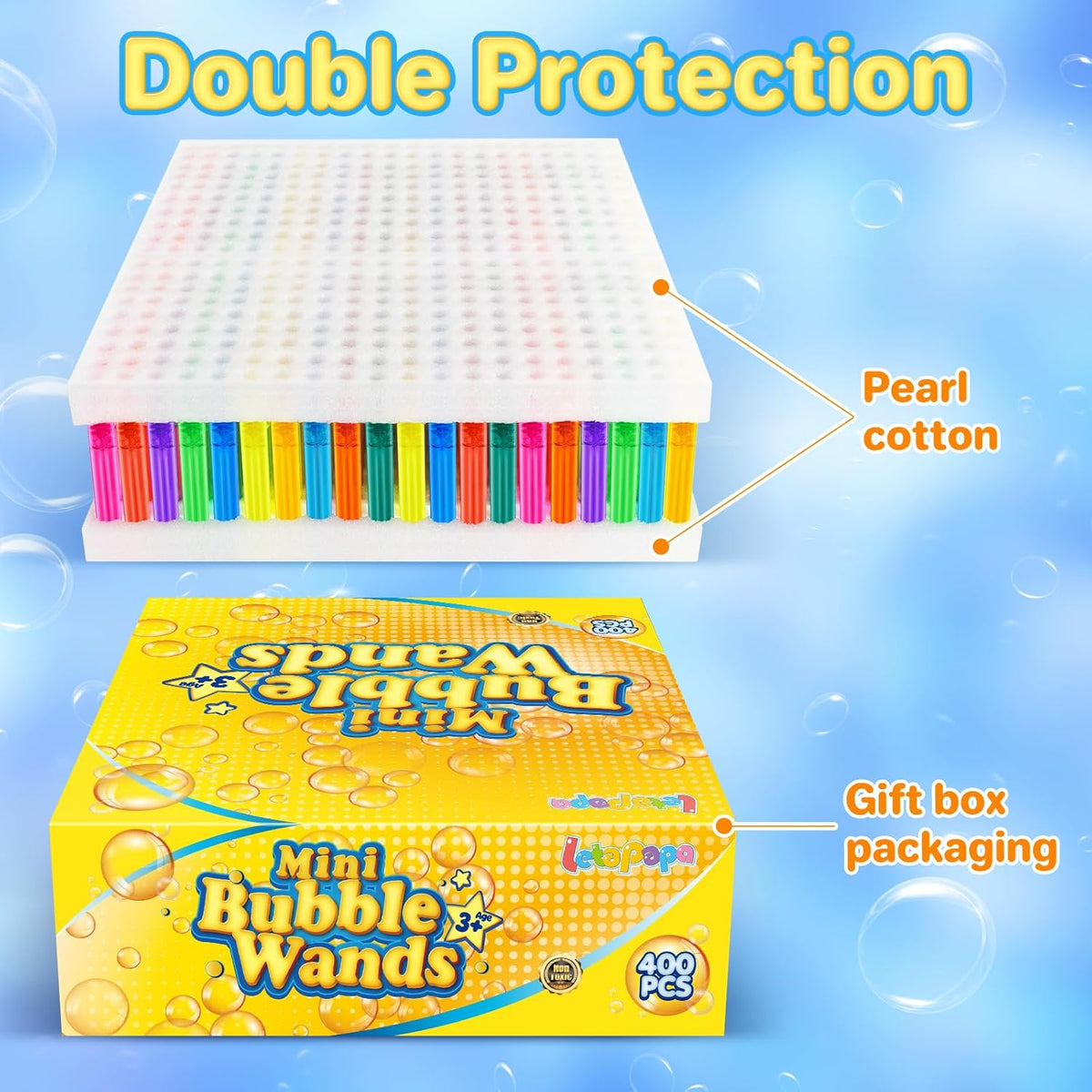 Letapapa Bubble Wand, 400 Pcs Mini Bubble Wands Bulk in 10 Colors, Bubble Easter Halloween Party
