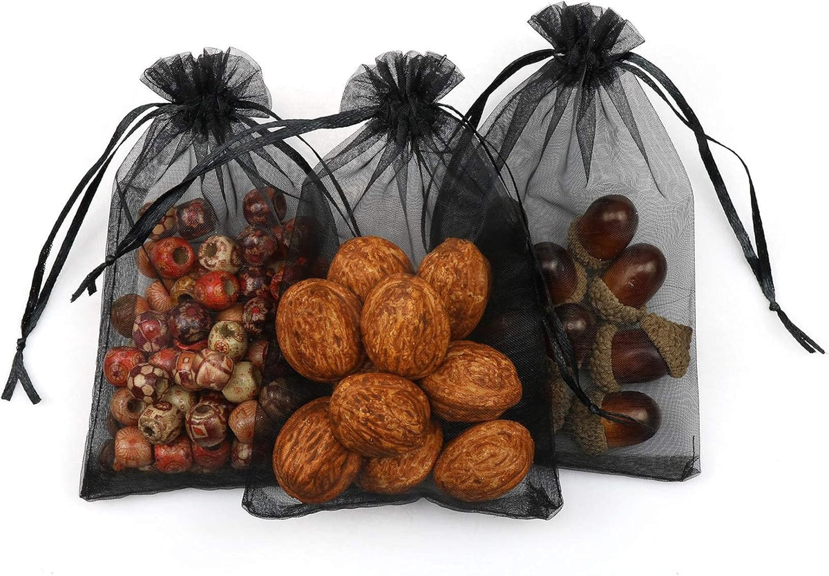 ANZNKU 50 Pack Black Organza Bags, 4 x 6 Inch Small Mesh Bags Drawstring Gift Pouches for Candy