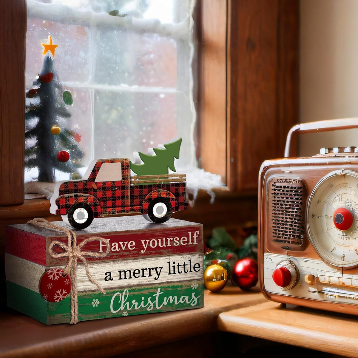 4 Pcs Christmas Table Decor Winter Table Decorations Christmas Tiered Tray Decor Decorative Truck
