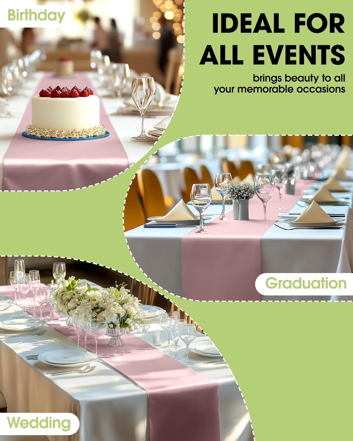 Pureegg Dusty Pink Plastic Table Runners - 10 Pack, 14'' x 108'', Water Resistant & Disposable