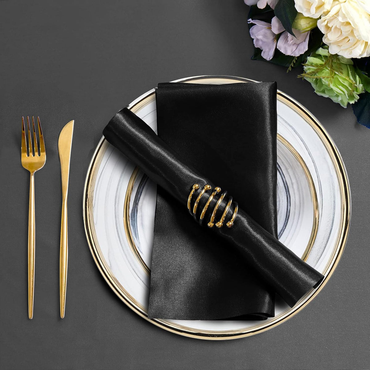 Horbaunal 30 Pack Black Satin Napkins 20 x 20 Inch, Square Soft Table Dinner Napkins, Silky Cloth