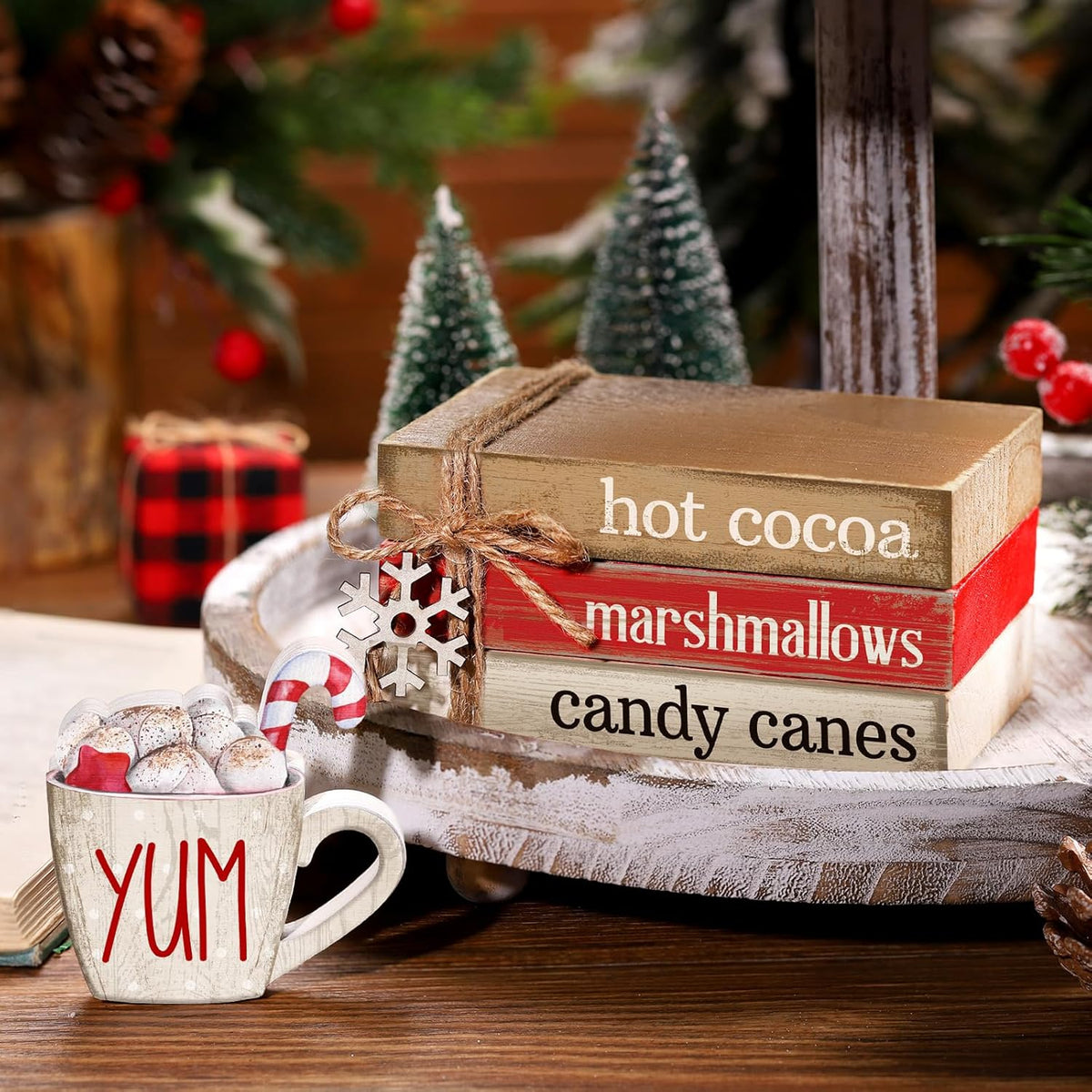 4 Pcs Christmas Table Decorations Winter Snowflake Tiered Tray Decorations Decorative Mini Wooden