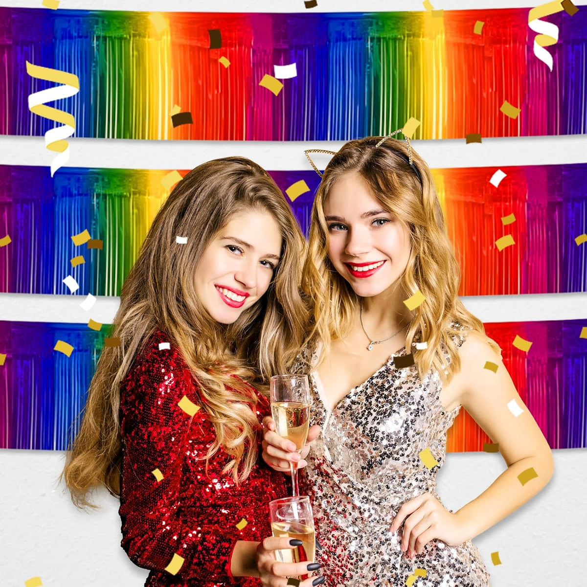 6 Pack 10 Feet Rainbow Foil Fringe Garland Metallic Tinsel Streamers Banner Wall Hanging Curtain