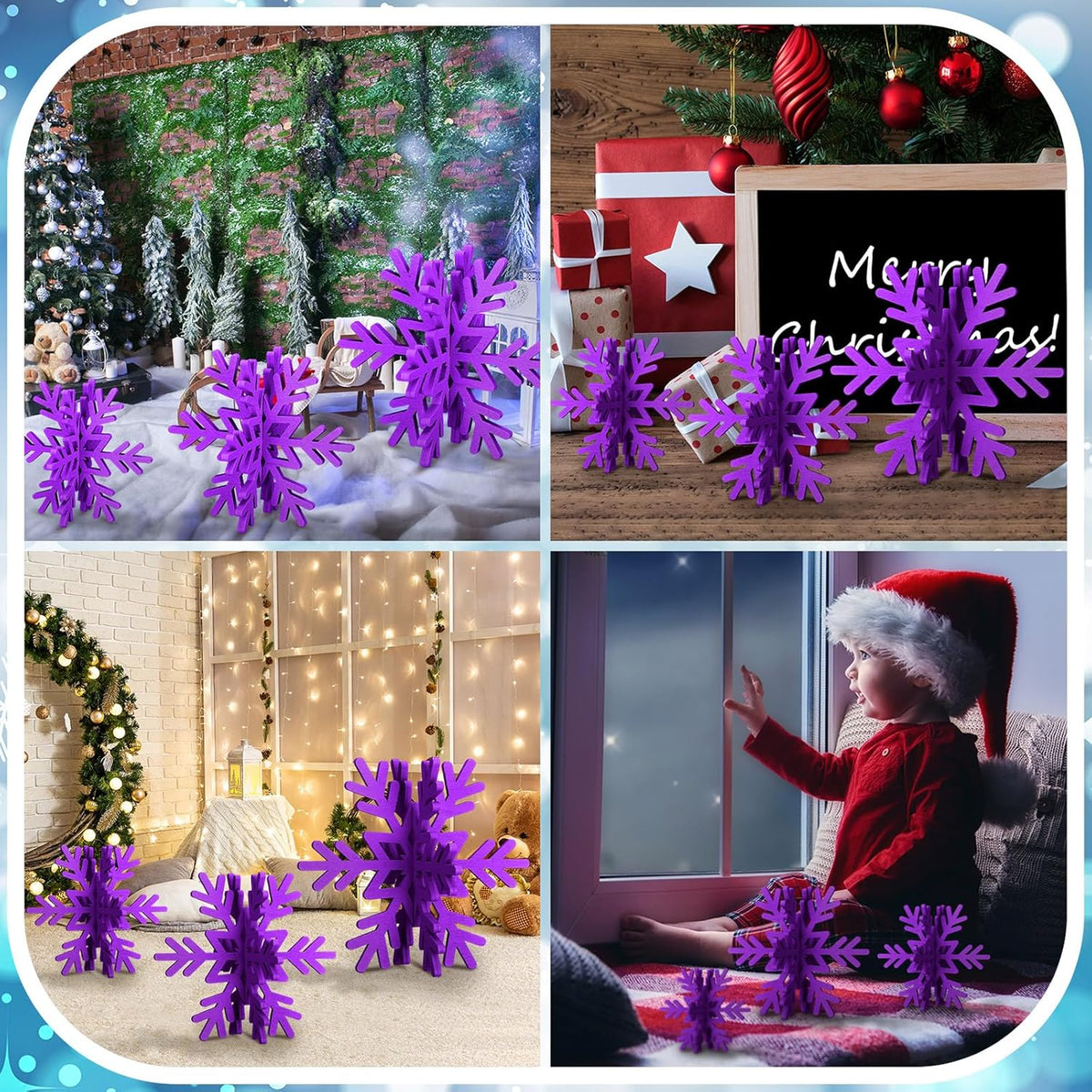 Bucherry 12 Pcs Wooden Snowflake Table Decor 3D Snowflake Tabletop Signs and Centerpiece for
